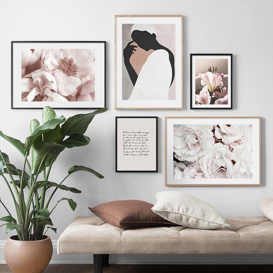 Toile d'art mural, peinture de fleur abstraite de fille, affiches et imprimés nordiques, images murales pour salon, décoration de la maison