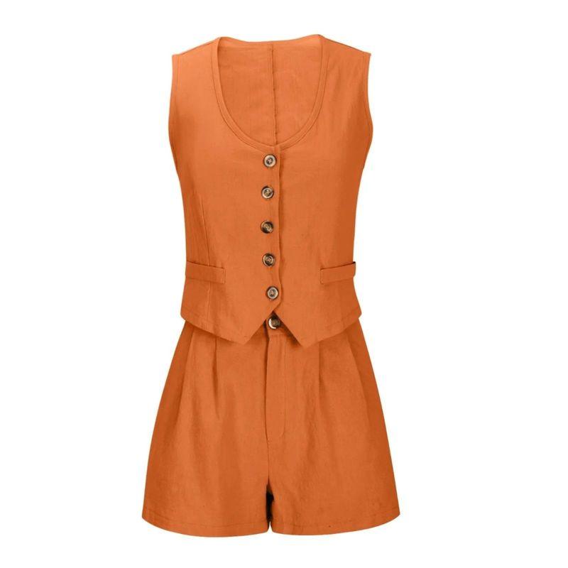 Solid Color V-neck Sleeveless Casual Suit Solid Color and V-neck Sleeveless Casual Suit
