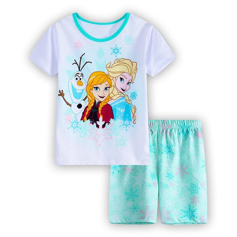 Casual Frozen Sneeuwkoningin Kinder Zomer Korte Mouw Pyjama Cartoon Pak Meisjes Katoen Kinder Pyjama Jurk Kostuums 3T(95cm) white