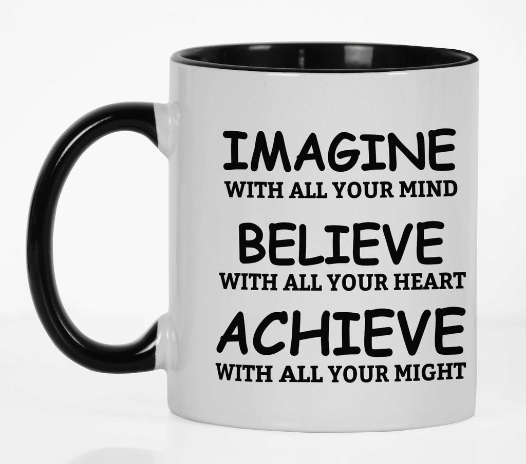 Inkdotpot 11 Oz  Ceramic Coffee  Mugs Imagine Believe Achieve Inspirational Quotes Gift For Co-Worker Boss
