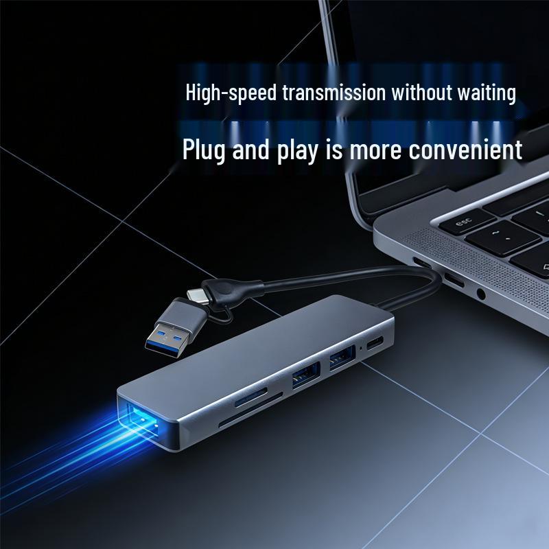 6-in-1 USB-C Hub with USB 3.0, SD/TF Card Reader, and Multifunctional Splitter