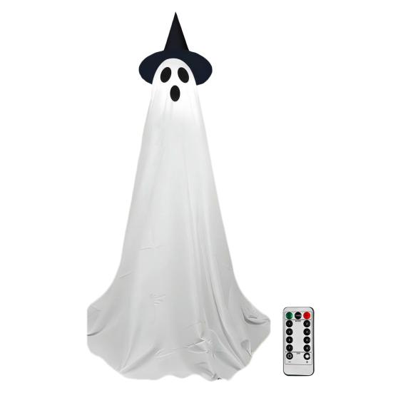 Large Lighted Ghost Halloween Decoration Outdoor Standing Light-up White Ghost with Witch Hat for Home Yard Garden Lawn Porch Decor
