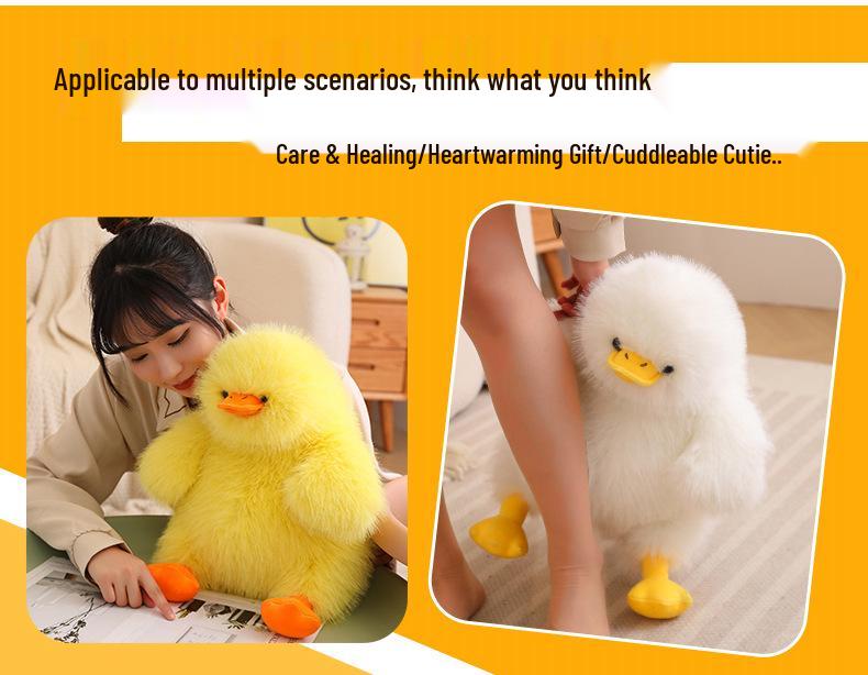 Adorable Yellow Long-Haired Plush Duck Doll - Huggable Stuffed Animal Pillow Gift