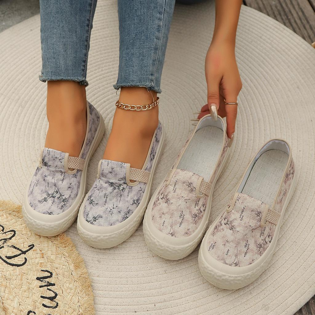 Spring Autumn Solid Color Elegant Shallow Mouth Breathable Canvas Flat Shoes New Round Toe Comfortable Casual Women's Shoes