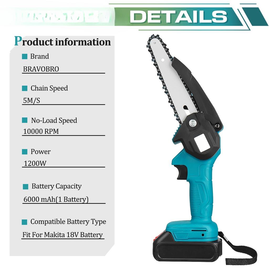 6Inches Mini Pruning Saw Electric Chain Saws Removable For Fruit Tree Garden Trimming With 6000 mAh Lithium Battery One-Handed 1200W