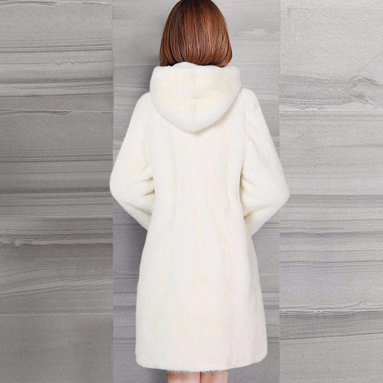 Imitation mink coat women's thickened medium and long imitation mink velvet loose hooded jacket large size mother outfit
