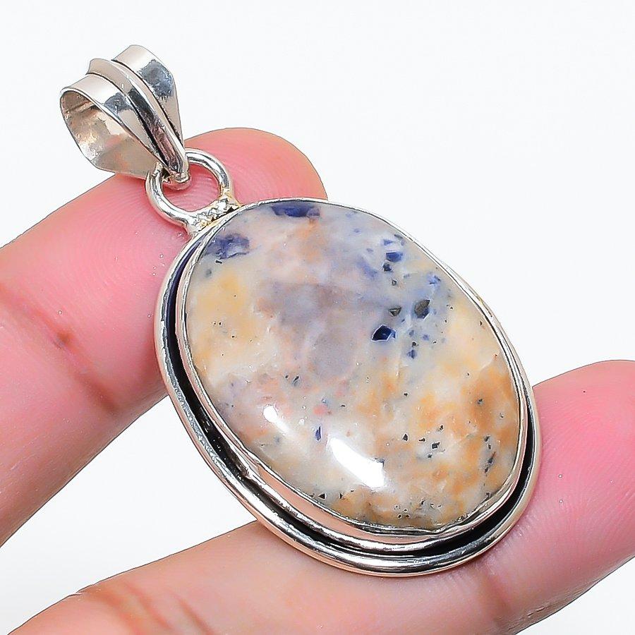 Natural Sodalite Gemstone Handmade 925 Sterling Silver Pendant 1.77" AP-14971