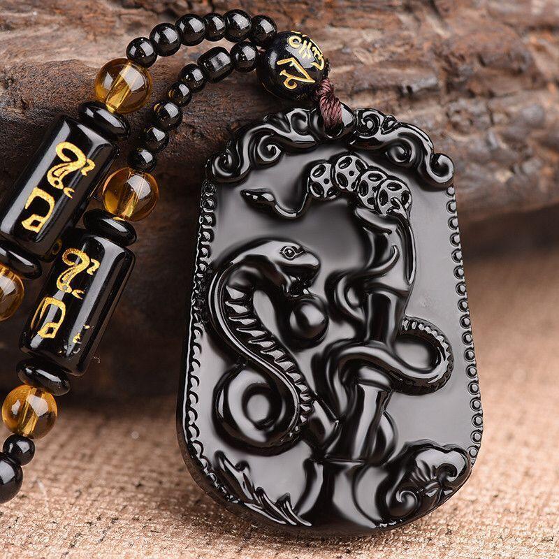 Fashion Chinese Style Zodiac Obsidian Carving Animal Horse Pendant Charm Men and Women Couple Amulet Necklace