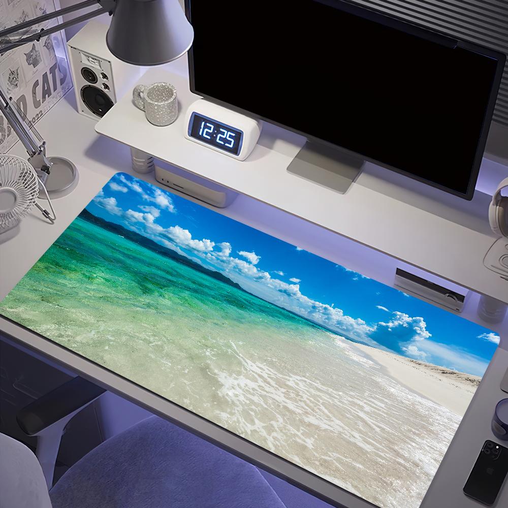 Summer Beach Seaside Waves Ocean Mouse Pad Desk Mat Large Non-slip Anti-fray Keyboard Ergonomic Office Rubber PC Home Custom