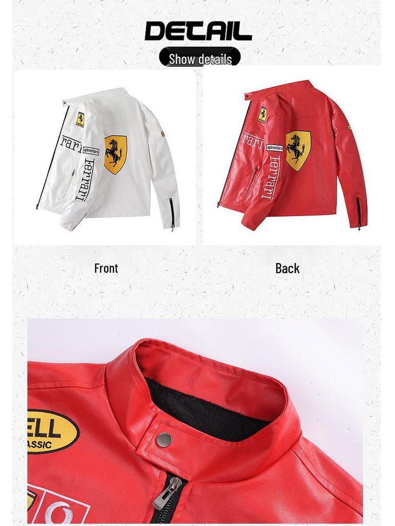 F1 Rennanzug im amerikanischen Stil: Bestickte PPU-Leder-Motorradjacke für den Winter - Unisex