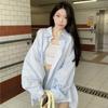 Stylish Striped Polo Collar Shirt Jacket, Women's Spring/summer Sun-protection Shirt, Loose Casual Cardigan, Mid-length Top