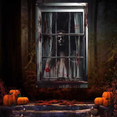 Halloween záclona dekorace Blood Window Cover Strašidelný Halloween Window Siluette Plakát pro vnitřní