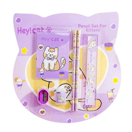 6Pcs/Set Kids Cartoon Stationery Set with 2 Pencils Eraser Sharpener Ruler Notebook Students School Supplies Classroom Prizes Children's Day Gifts