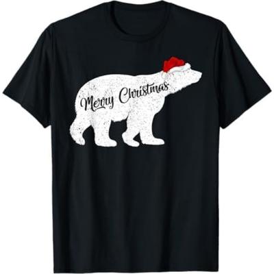 Polar Bear Animal Lover Xmas Santa Hat Polar Bear Christmas T-Shirt NGO Black