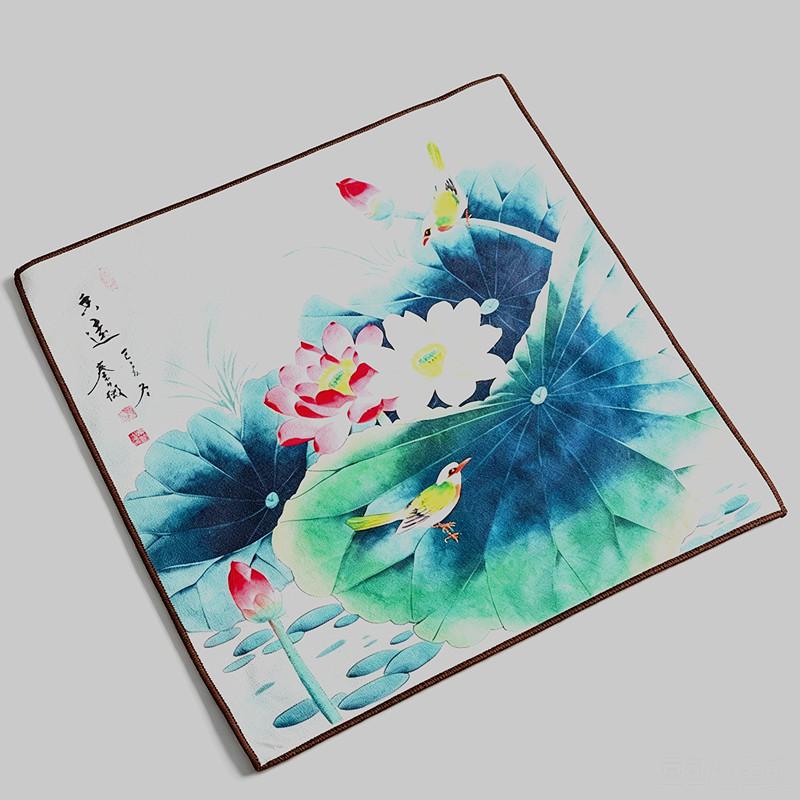 1Pc 27x27cm Square Dining Table Tea Towel Teahouse Absorbent Suede Tea Mat China-Chic Printed Tea Cloth