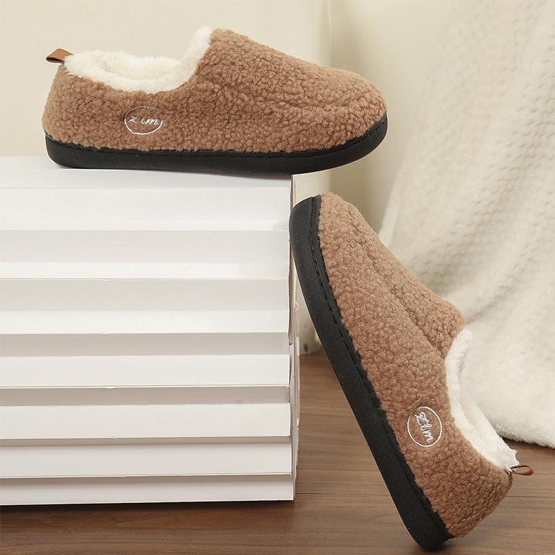 

Fashion Concise Faux Lamb Wool Fur Slippers Women All Match Letter Embroidery Plush Slippers Woman Slip On Round Toe Cotton Shoes Mujer 44-45 коричневый