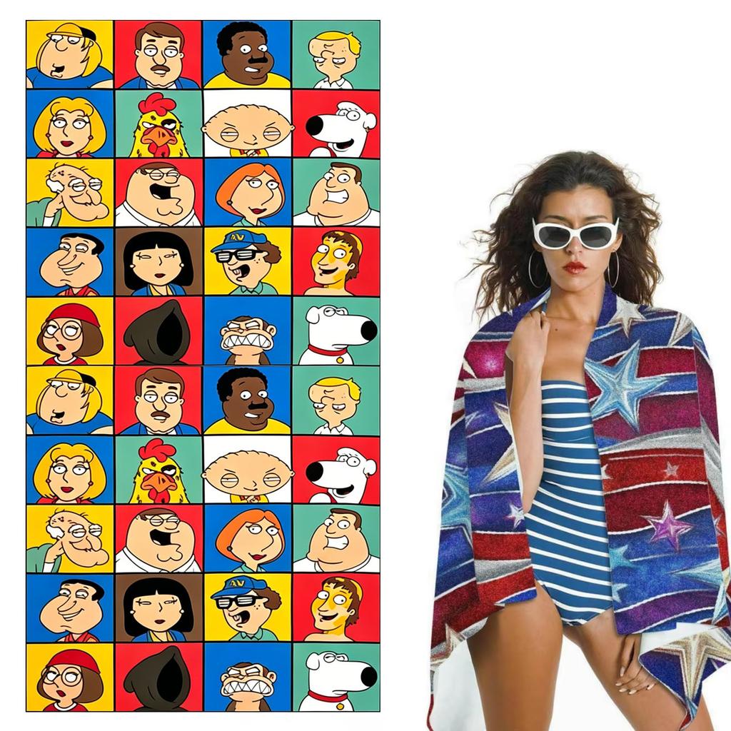 F-Family G-Guy Themed Beach Towel Funny Print Microfiber Quick Dry Soft Skin Friendly Gym Sports Towel Trendy Beach Accessories