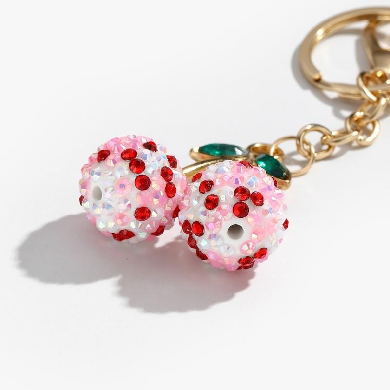 Cherry Shaped Keychain with Rhinestones Versatile Charm for Keys and Bags Fruit Shaped Keyring Pendant Purse Decoration
