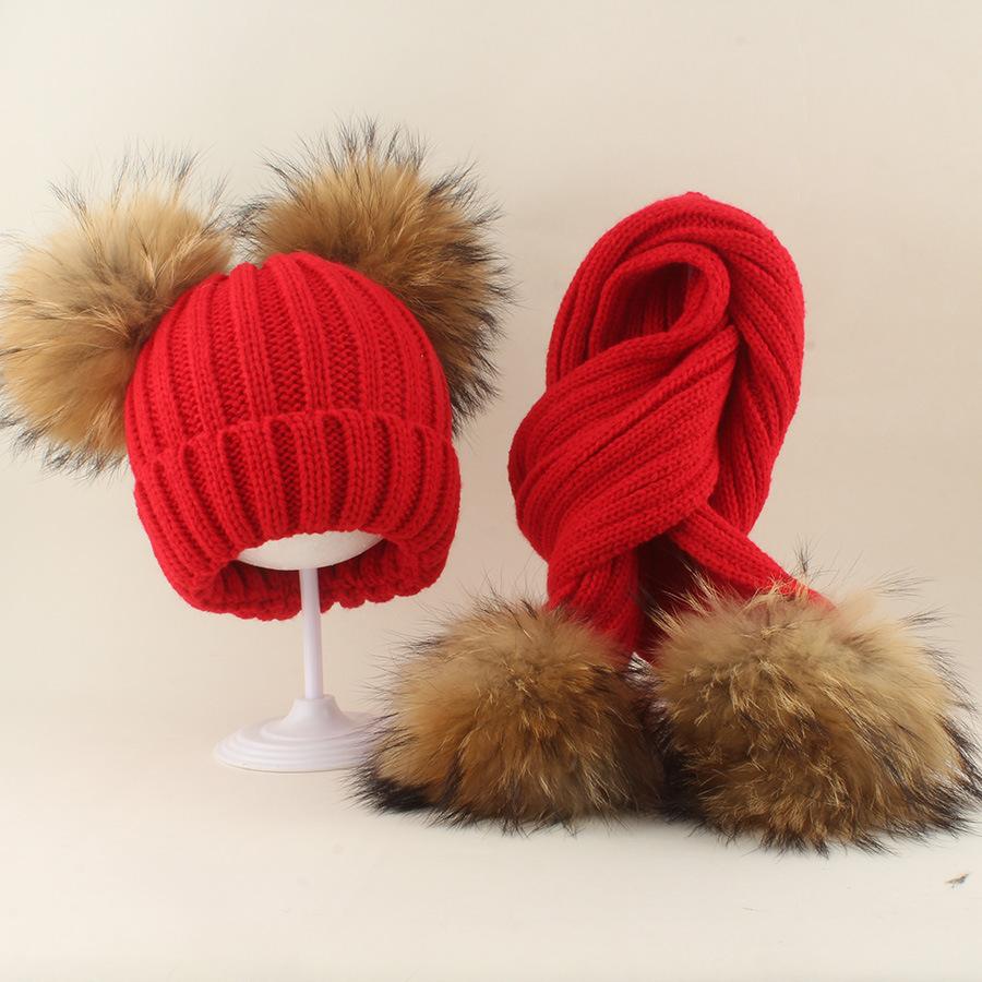 Kids Winter Warm Knitted Set Pom‑pom Hat Scarf Gloves 3‑Pcs Set Or Single Beanie Hat Windproof Ear Protection For Boys Girls Cold Weather Outdoor