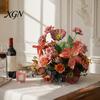 Lifelike Faux Floral Centerpieces Artificial Table Flower Arrangement, Mixed Lily Rose Silk Fake Bouquet, Elegant Vintage Style Decor for Dining