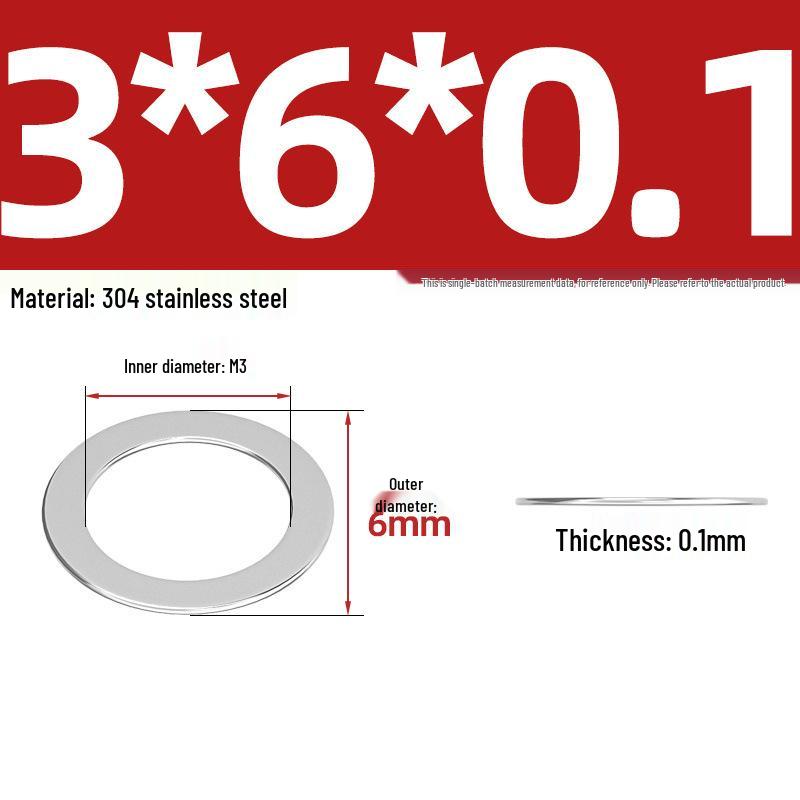 304 Stainless Steel Ultra-Thin Flat Washers - Available in Thickness: 0.1mm, 0.2mm, 0.3mm, 0.5mm