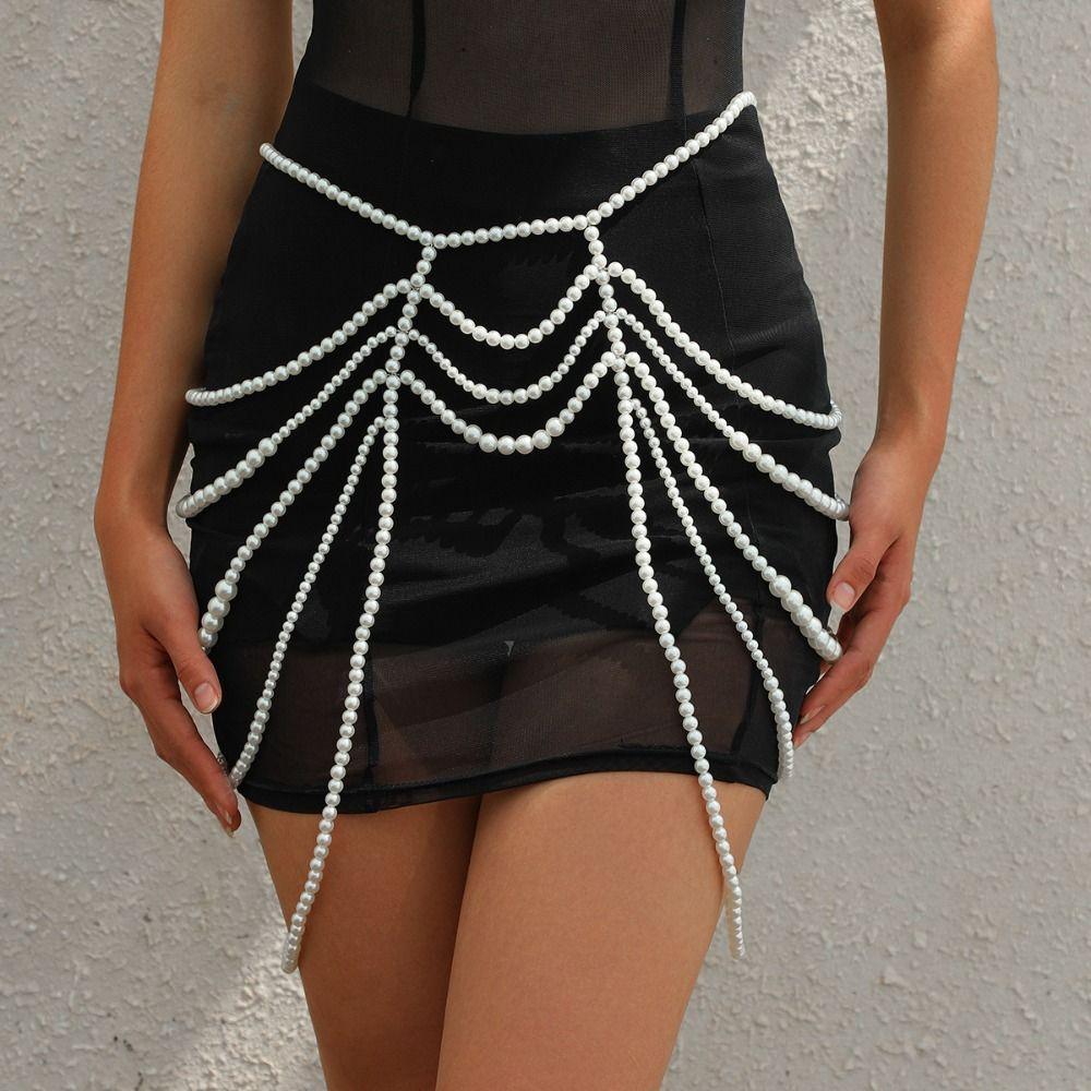 Luxury Beaded Waist Chain Pearl Women Body Chain Personality Shoulder Chain  Female