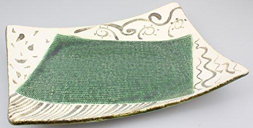 Mino ware, Yamasaku Kiln, rectangular large plate, approximately 33cm wide x 23cm deep, Oribe Tochiri, Made in Japan, 520-0001