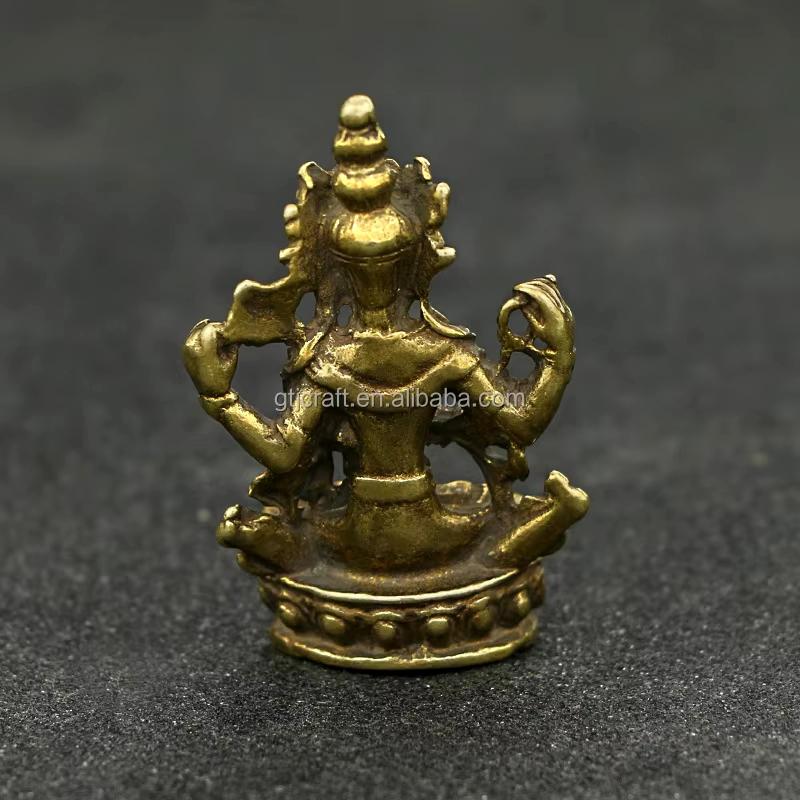 Electroplated Brass Qing Dynasty Guanyin Statue, Unique Four-arm Bronze Pendant for Art & Collectible Decor