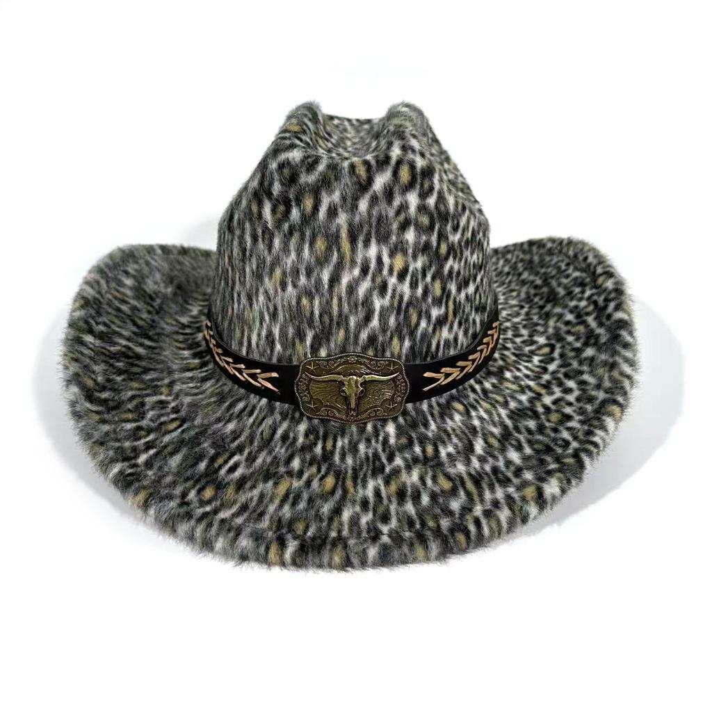 Autumn and winter new European and American style western cowboy hat men's and women's Tibetan top hat fashion leopard print jazz hat