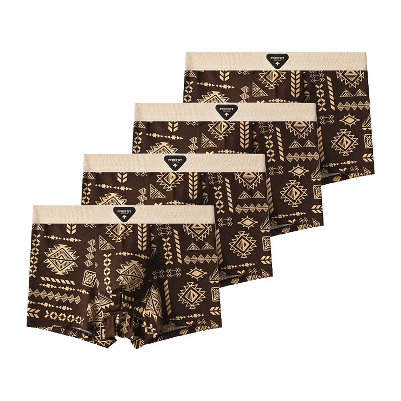 

4 Pieces Men s Underwear Comfortable Boxer Briefs Teenager Underpants Breathable Printing Ice Silk Boxers 4XL