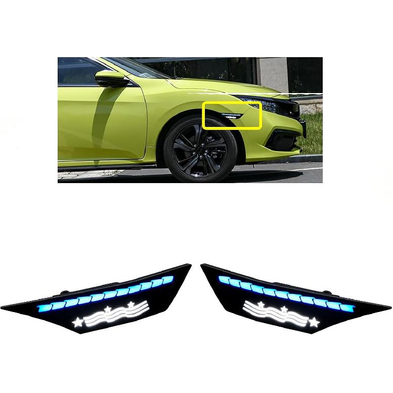 

Front LED Side Marker Lights Fit for 2016-2021 Honda Civic 10th Gen Sedan Coupe Hatchback Switchback Blue Amber Front Bumper Turn Signal Reflector