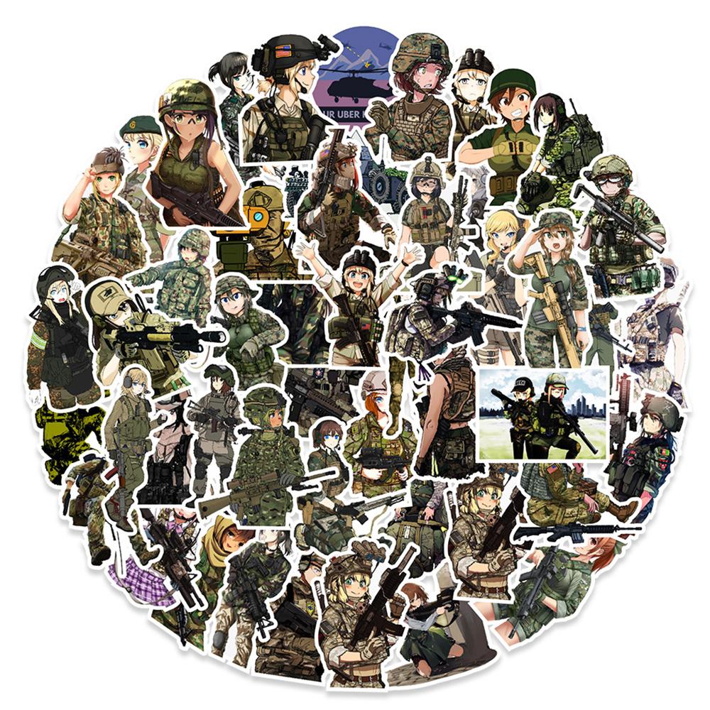 10 30 50Pcs Anime Camouflage Female Military Uniform Girls Stickers Laptop Motorcycle Skateboard Phone Wall Sticker Kids Toys