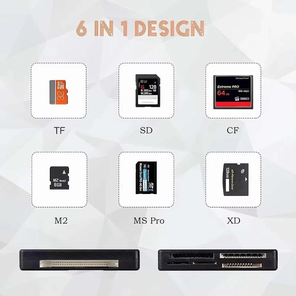 6 in 1 USB Card Reader Extreme Micro SD MMC Mini XD M2 MS DUO TF Memory Card Writer Computer Tablet Laptop Data Transfer Adapter