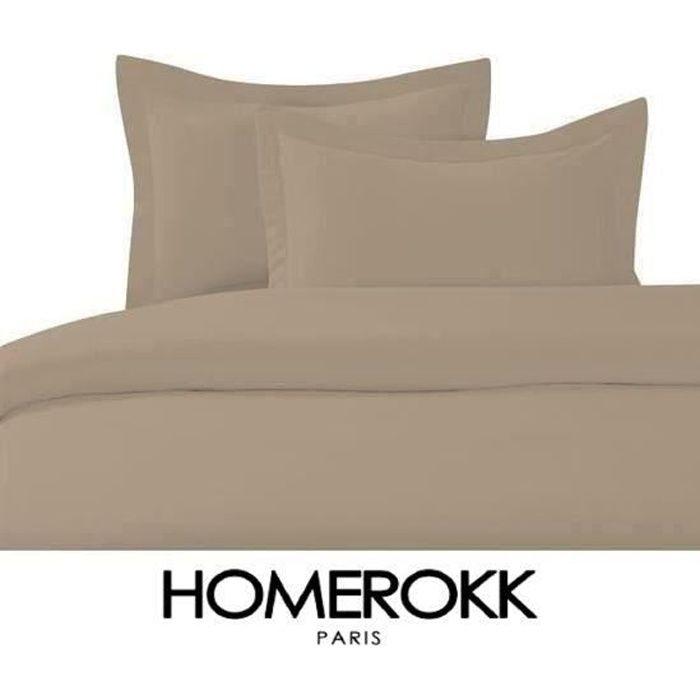 Housse de couette - TAUPE CLAIR - 220x240cm - 100% Coton - 2 Taies d'oreiller 65x65 - Résistante