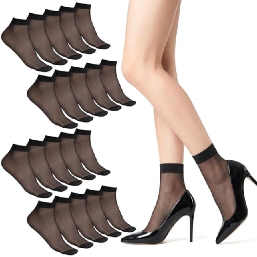10 Pairs Sheer Ankle Socks, Black Nylon Socks For Women, Thin Ankle Stockings For Women