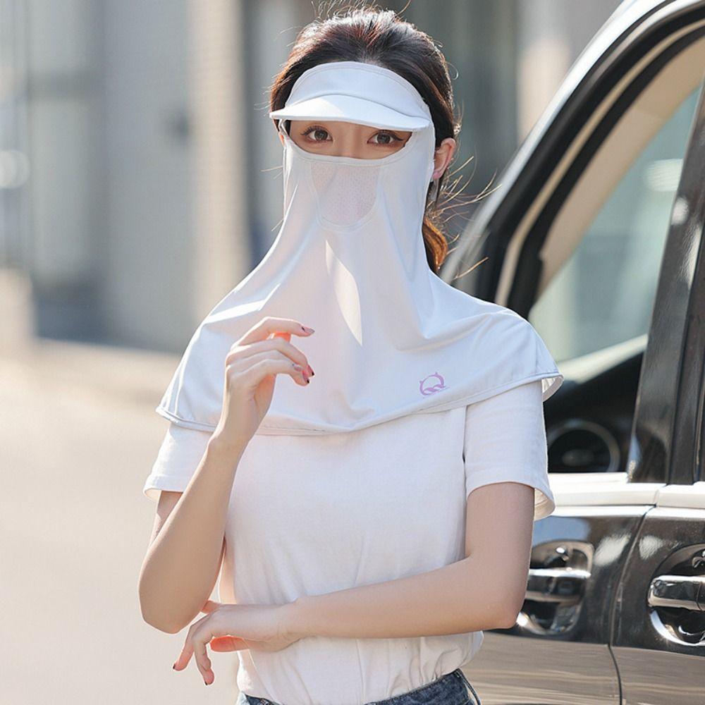 UV Protection Sunscreen Face Cover Solid Color UV Protection Veil Thin Ice Silk Mask  Hiking