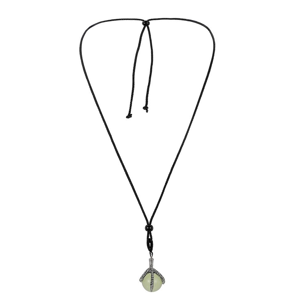 1 Collier à chaîne corde réglable noir style griffe de dragon rétro pendentif perle ronde lumineuse
