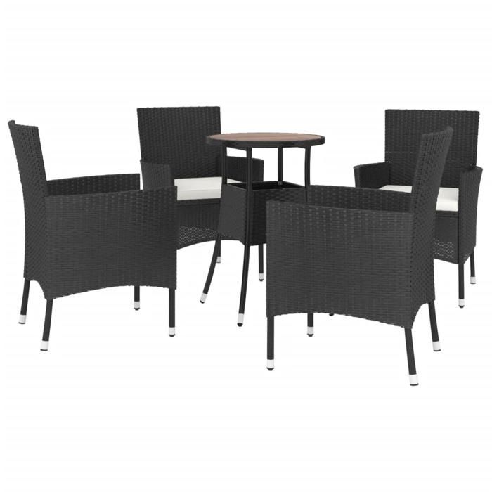 VidaXL Ensemble de bistro de jardin 5 pcs coussins noir poly rotin, ensemble de bistrot, ensemble de bistrot extérieur, 3187433