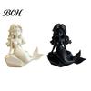Cartoon Mermaid Figurine 3D Printed Action Figure, Dark Gothic Style with Matte Black Finish, Movable Joints Wavy Hair Design & Wide Rock Base, Decor