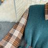 Autumn/winter Fashion Suit Western Style Plaid Shirt + Sweater Vest Knit Two-piece Set