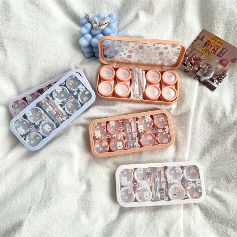 Cute Portable Cartoon Dog Bear Eye Contacts With Mirror Contact Lens Case Colored Lenses Container Box For Party Travel Set