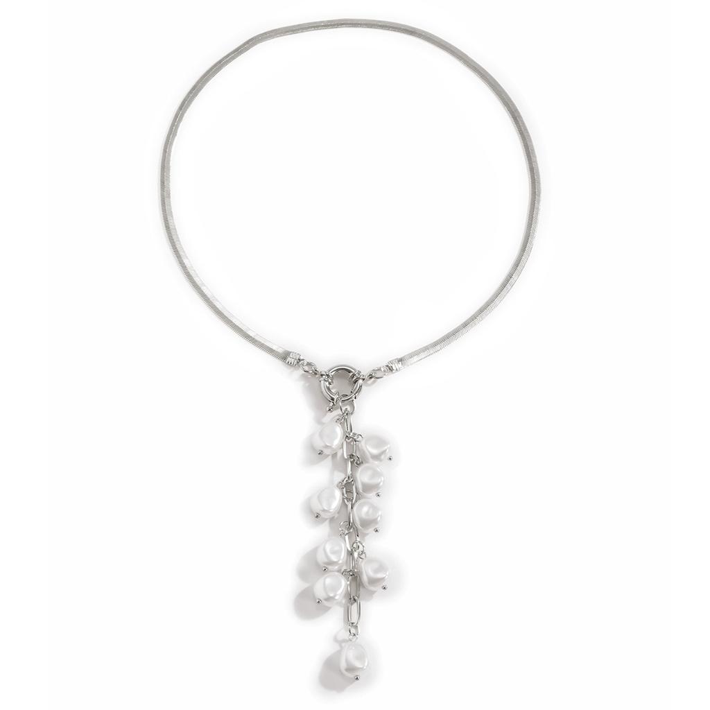 Pearl Tassel Pendant Choker  Copper Flat Snake Chain Necklaces  for Women Accessories Gold Jewelry