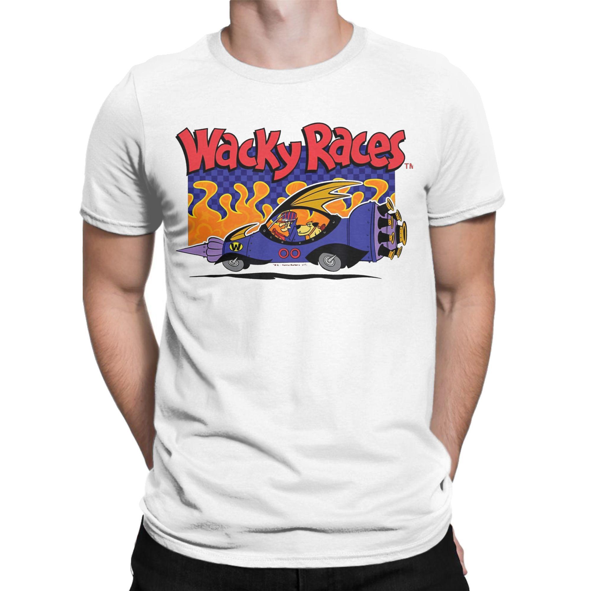 

Vintage Cartoon Movie Tshirt Mens 100Cotton Tops Novelty Wacky Races Round Neck Short Sleeve S