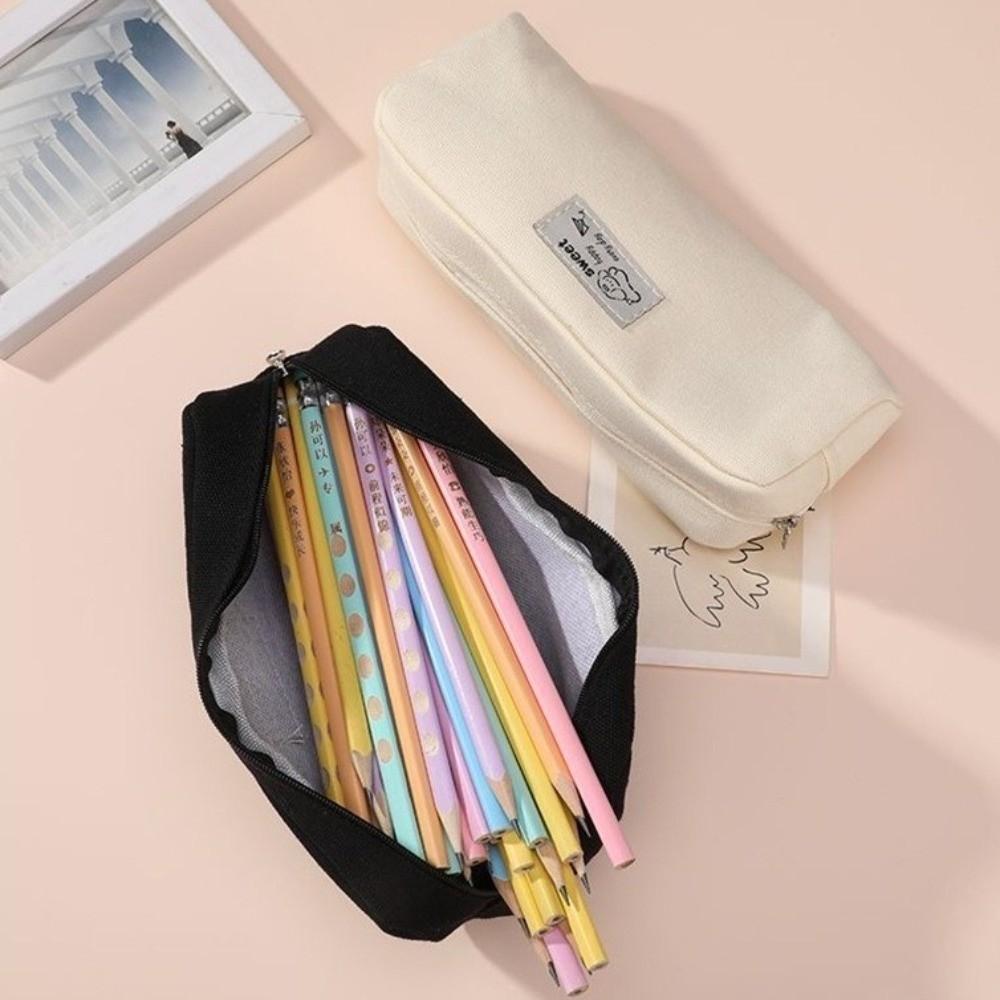 1Pc Canvas Pen Bag Dog Print Pencil Pouch Simple Stationery Storage Pouch  Students