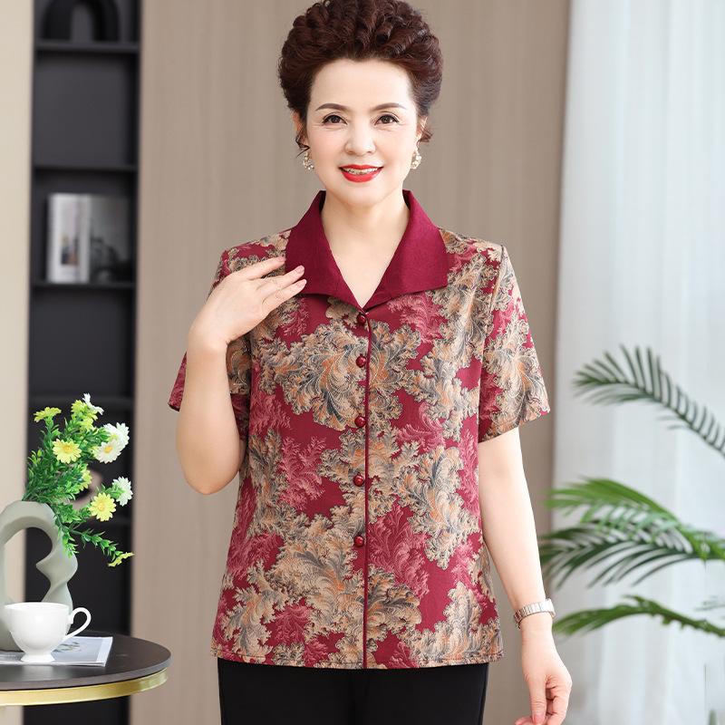 Grandma's Autumn 2025 Fashion: Long-Sleeve Shirt & Three-Quarter Sleeve Set for Middle-Aged and Elderly Women. 