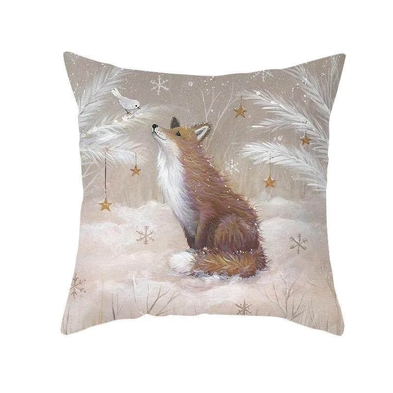 Winterwald Schneeszene Tier Hirsch Schneemann Eichhörnchen Vogel Fuchs Mönch Sofa Sitz Schlafzimmer Auto Büro Weihnachtsdekoration Kissenbezug