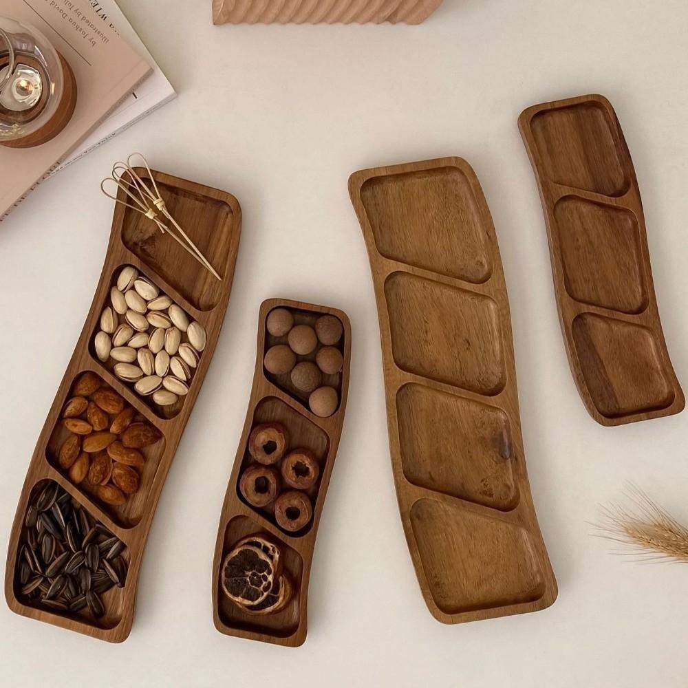 Curved Design Wooden Snack Tray Portable Nut Platter Durable Dipping Plate  Office Snacking