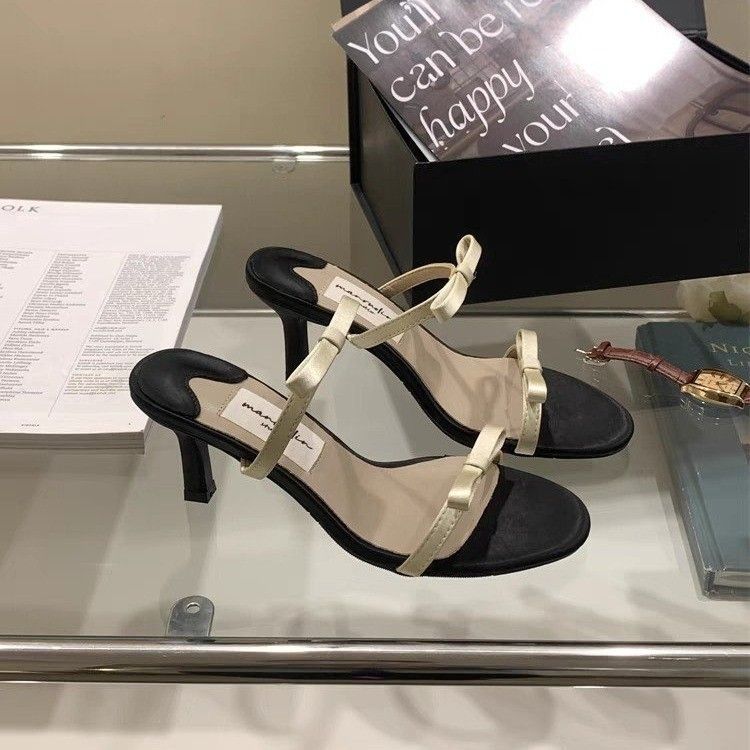 Bow square head open-toed high heels versatile slippers French stiletto strap sandals women's 2025 summer and autumn new models