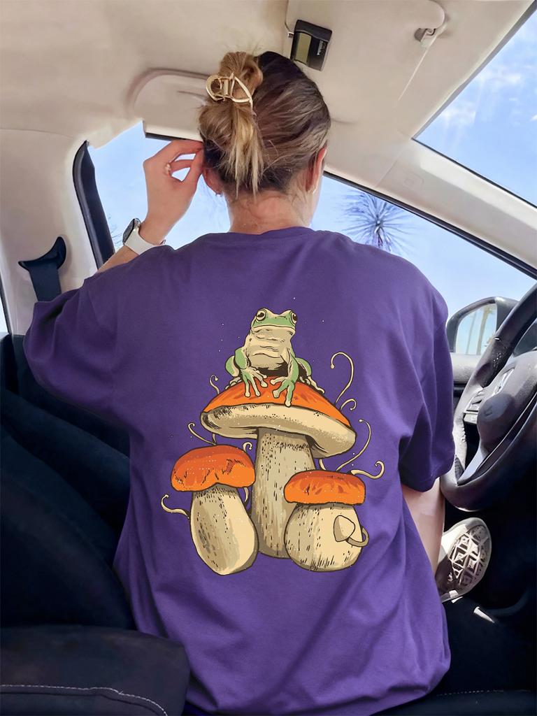 Mushroom Dark Academia Frog Printing TShirts Women Basics Soft Short Sleeve Tops Loose ONeck T Shirts Summer Womans Clothes