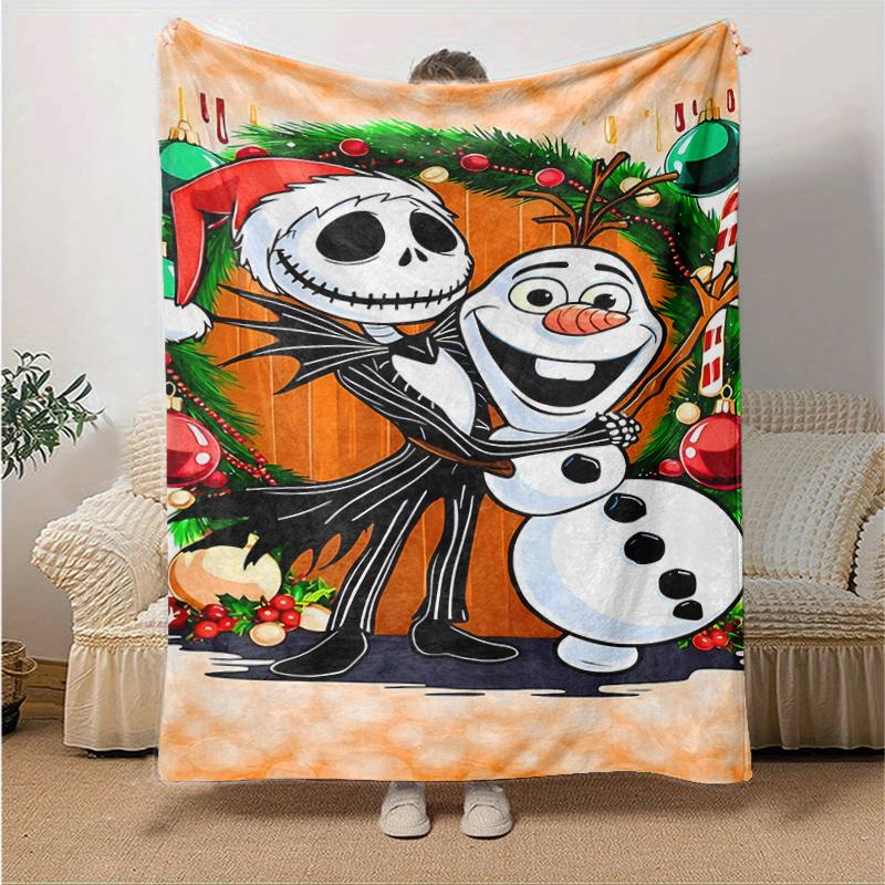 1Pc Christmas Jack Snowman Blanket Soft And Comfortable Casual Warm Camping Travel Christmas Halloween Gift M921501